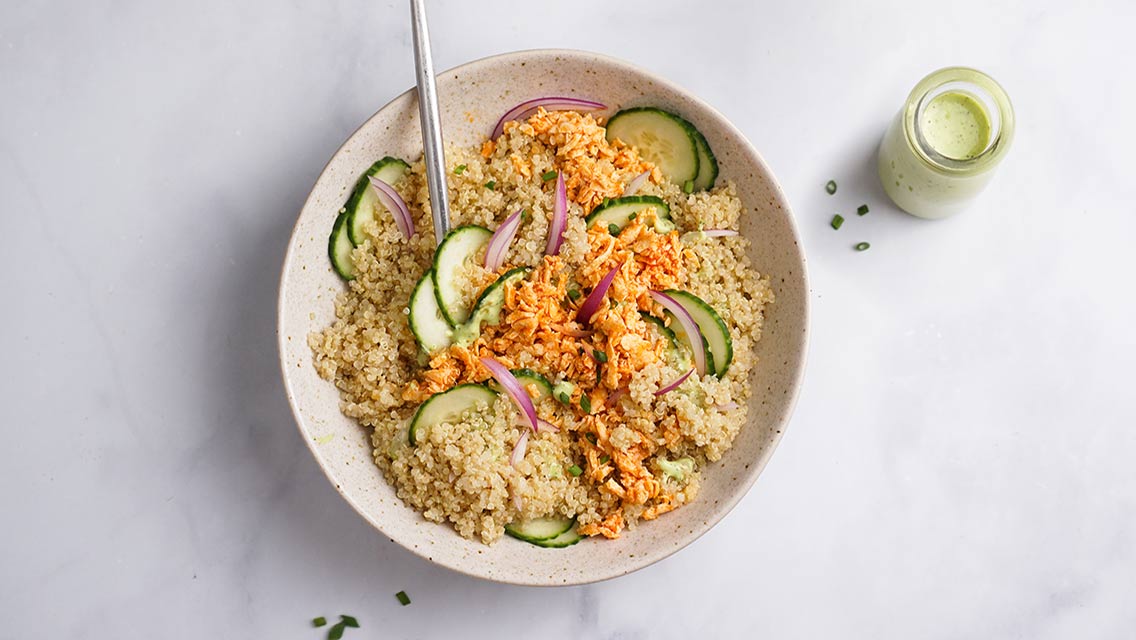 buffalo tofu and quinoa bowl - 30g protein lunch or dinner