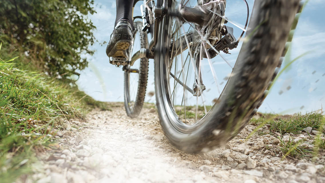 thick bike tires on a gravel path