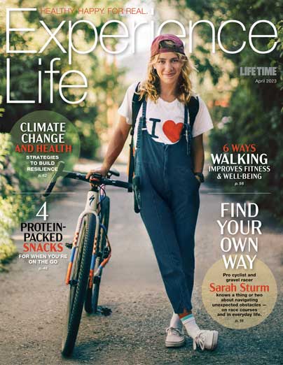 April 2023 cover of Experience Life with Sarah Sturm Gravel Cycling