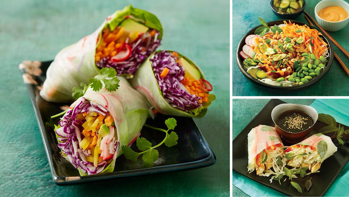 collage of fresh spring rolls