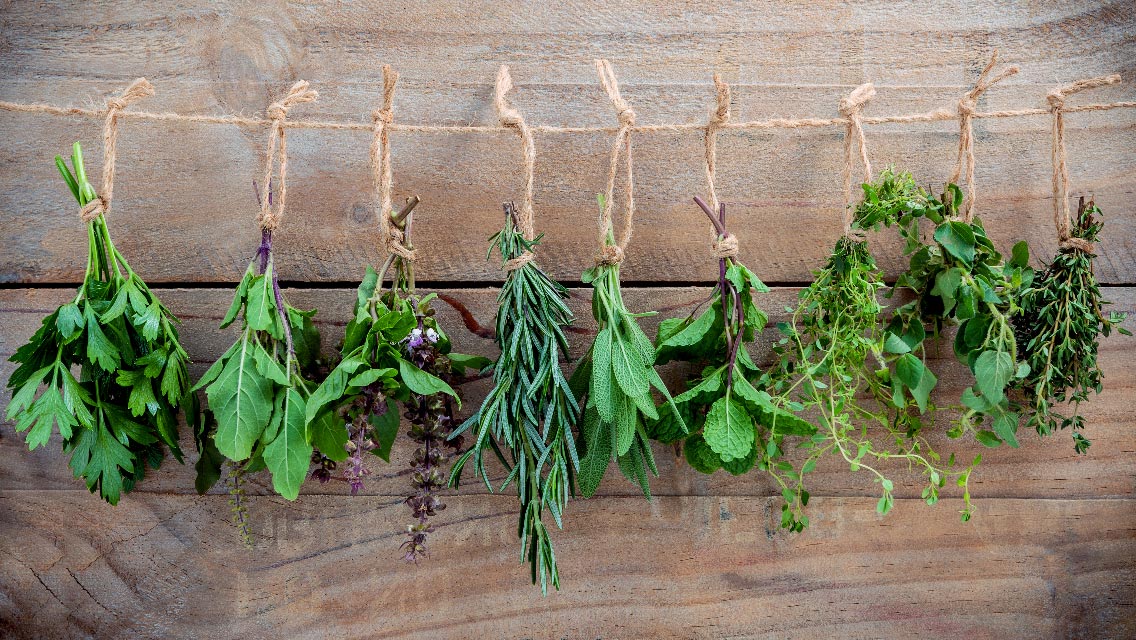 9 herbs hanging to dry