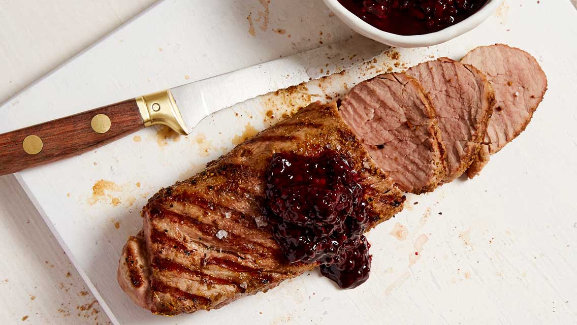 grilled pork with blackberry sauce