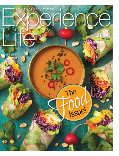 May 2023 cover of Experience Life with spring rolls