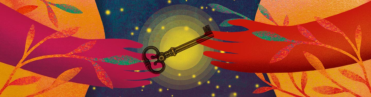 illustration of a key being held over a low below