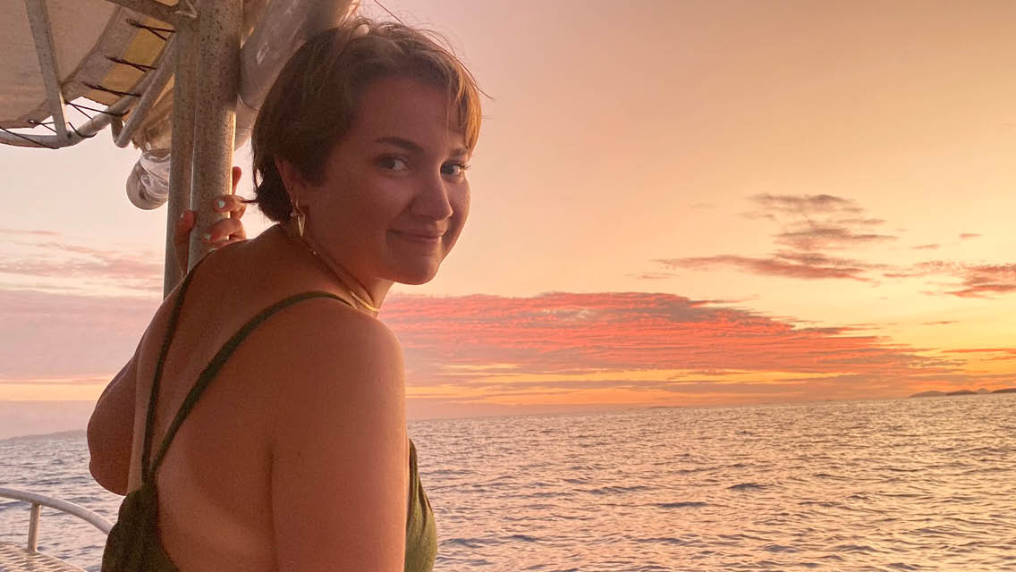 Katie Lemon on a sunset cruise