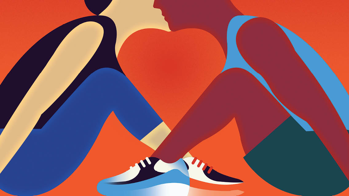 illustration couple in workout apparel kissing