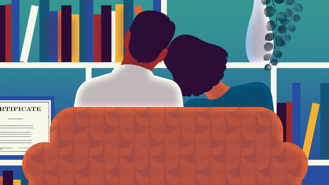 Illustration of a couple sitting in a therapists office