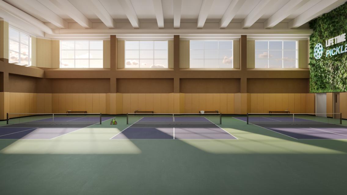 indoors Pickleball courts with sun shining through windows