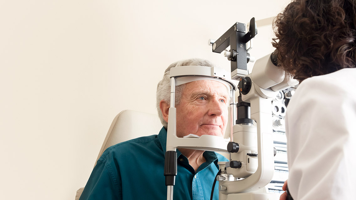 a senior citizen receives eye care