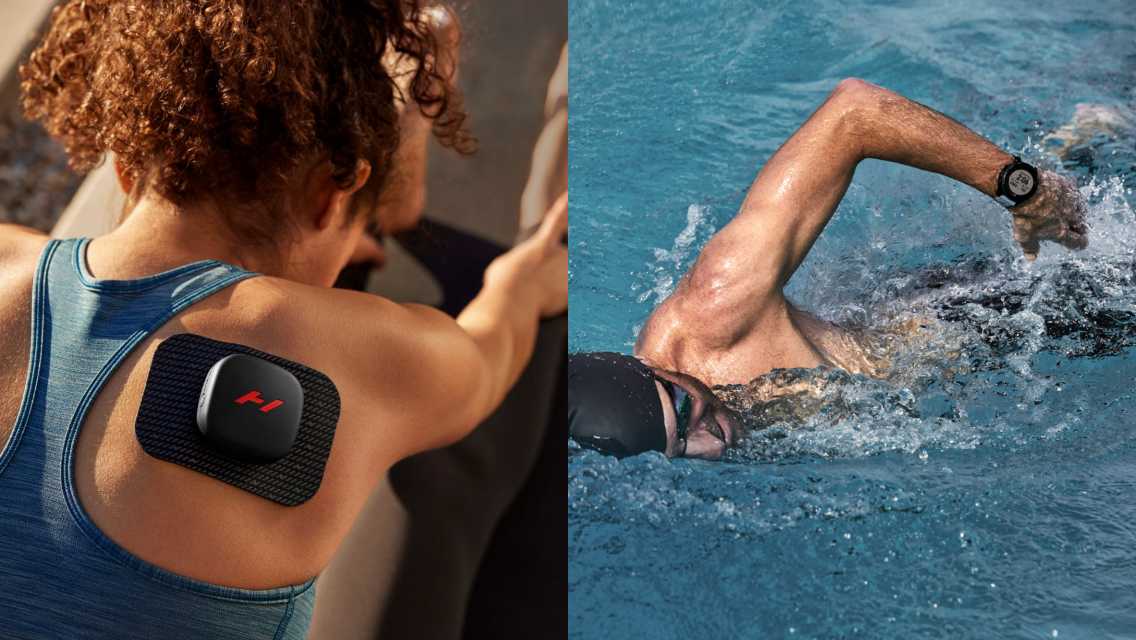 Woman with hyper ice on shoulder and man swimming