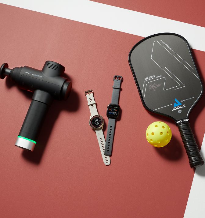 Hypervolt, Garmin watches, and a pickleball paddle and ball