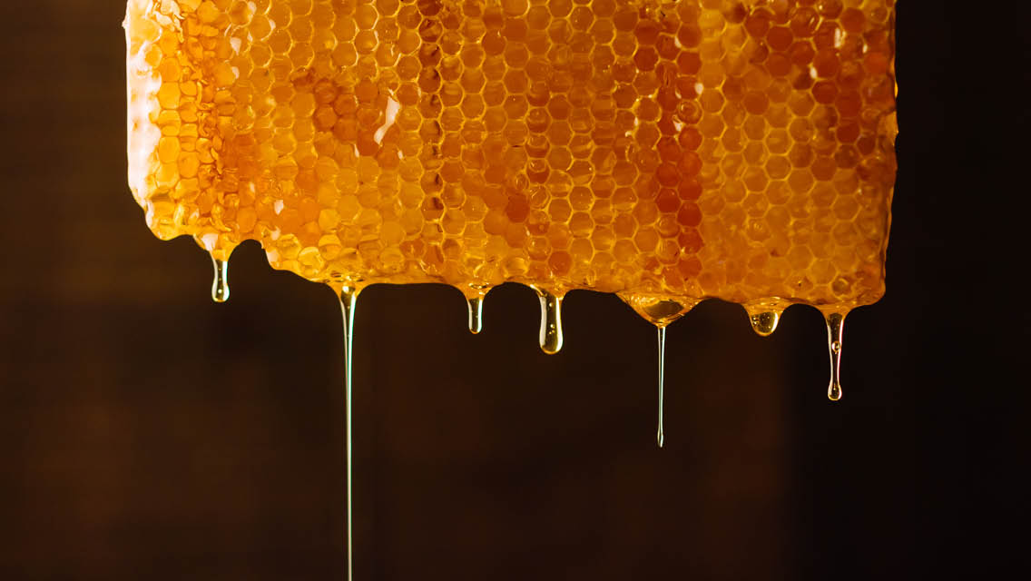 a honey comb dripping with honey