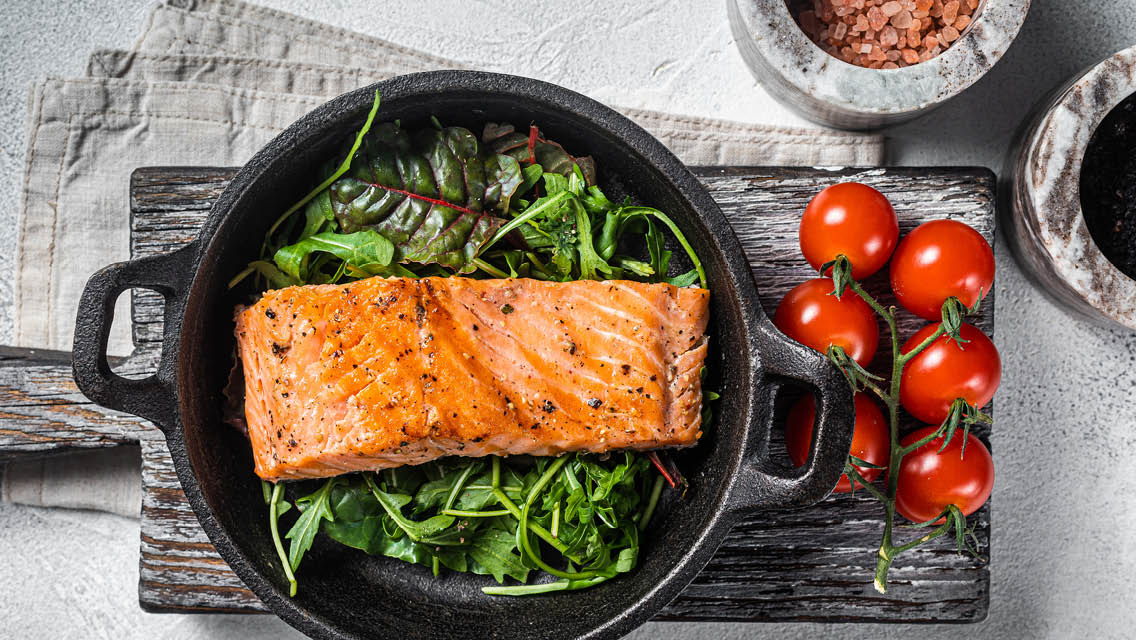 salmon in a cast iron skillet