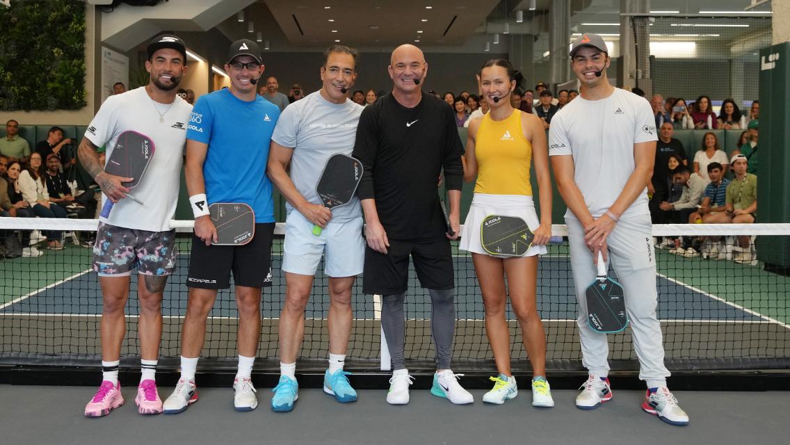 pickleball pros Agassi and Bahram in New York on pickleball courts