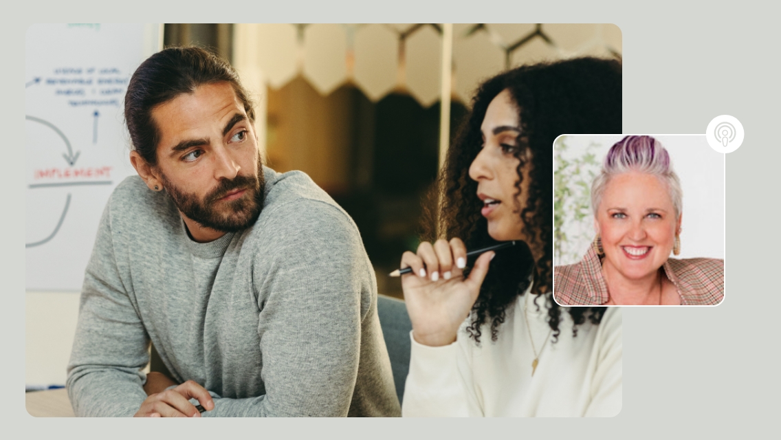 man and woman talking to each other and amelia reigstad headshot