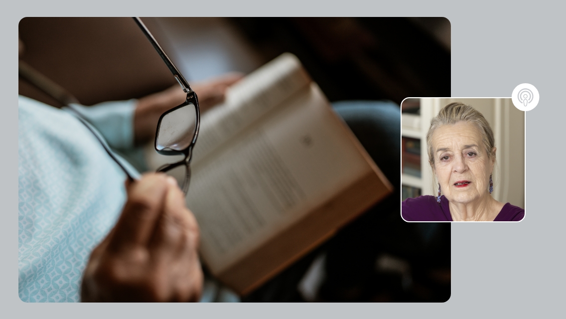 person reading a book and jennifer manocherian headshot