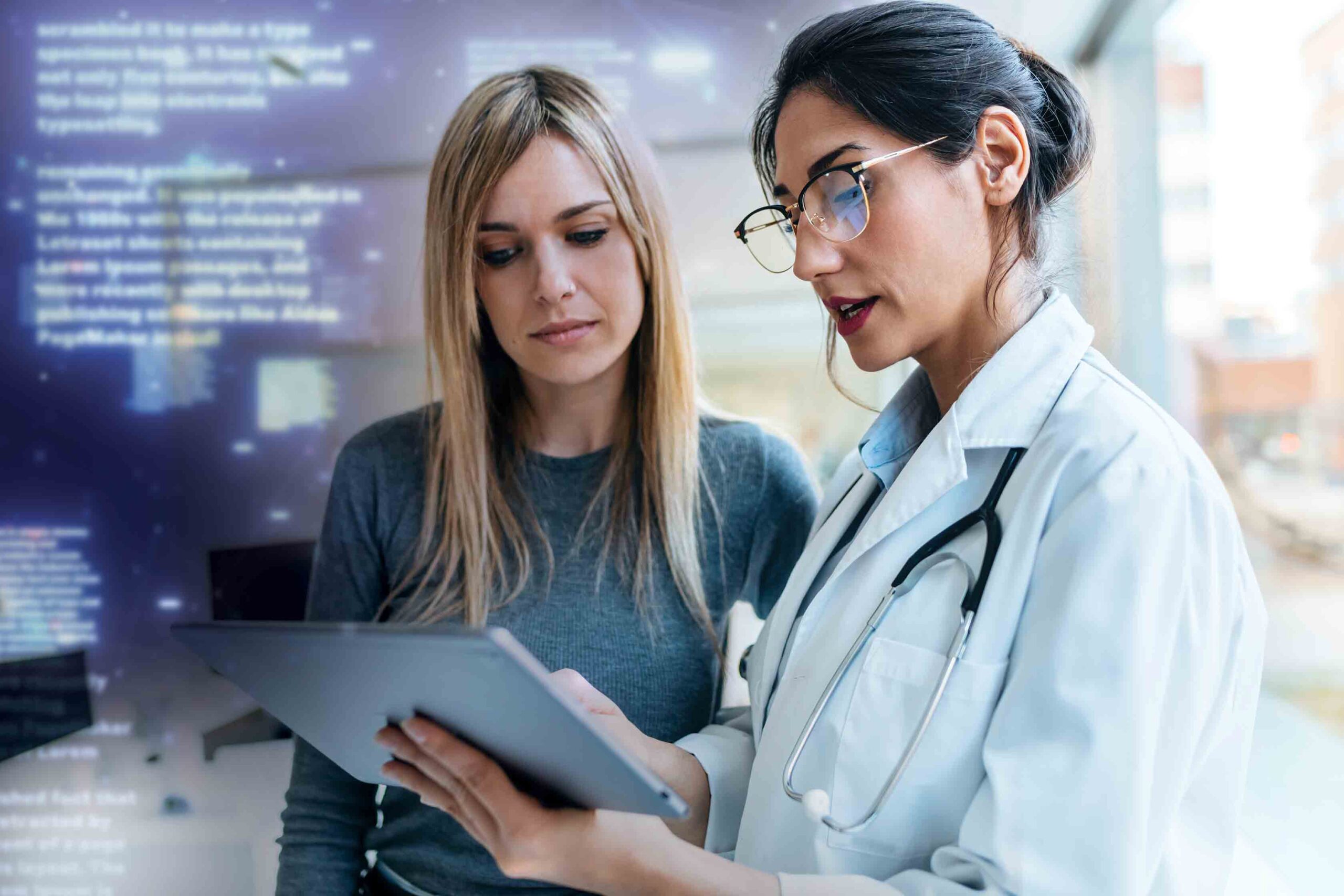 a doctor reviews exam notes with a patient
