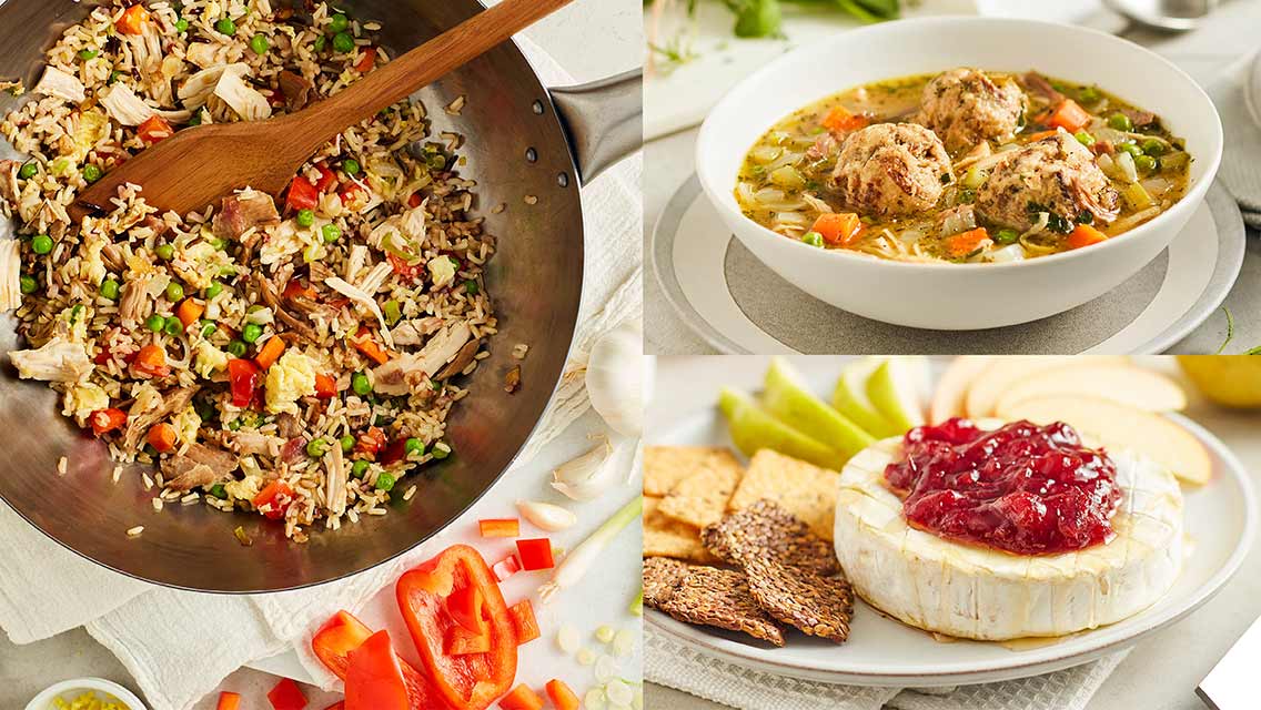 collage of foods to make with Thanksgiving leftovers