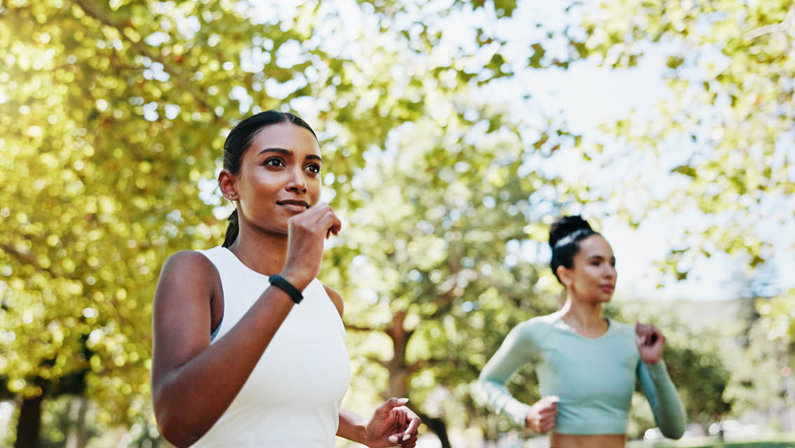 two women running outside