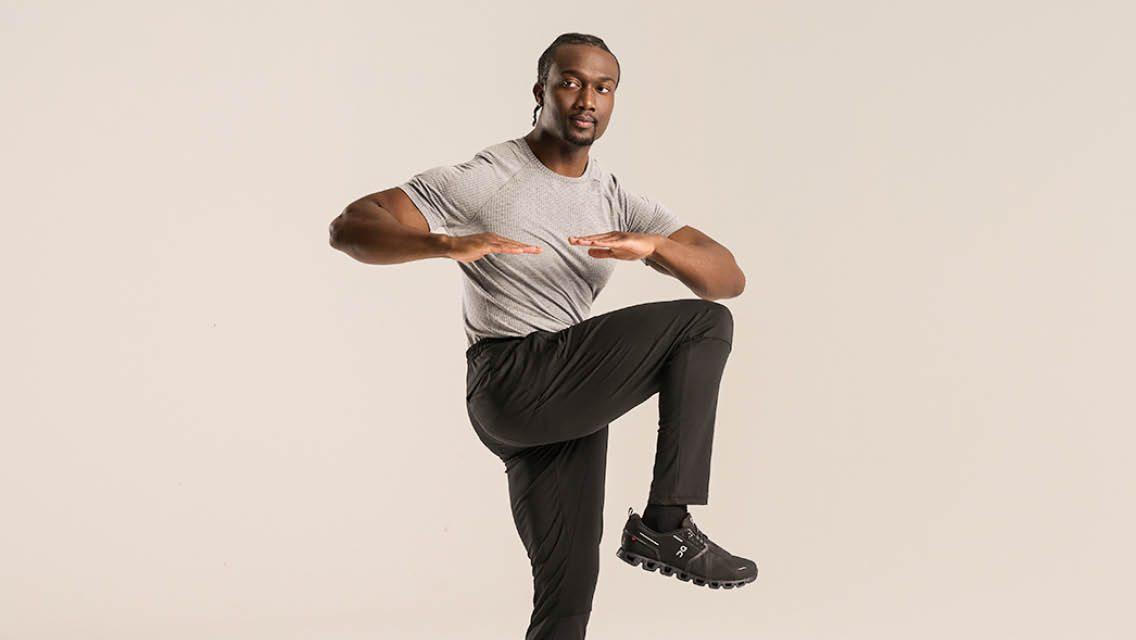 a man doing a standing core move