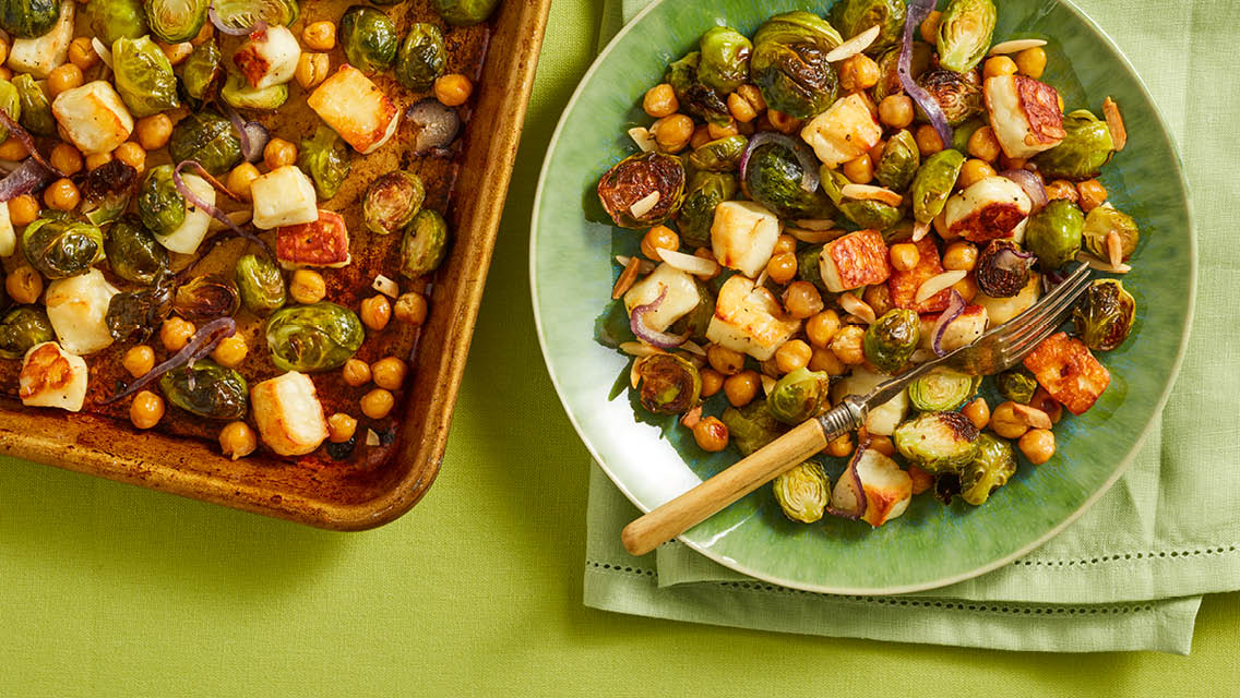 brussels sprouts and halloumi