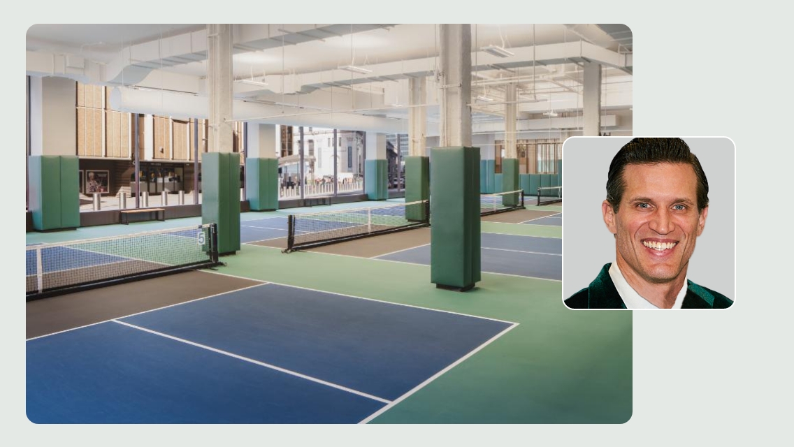 andy peeke headshot and pickleball court at life time penn 1