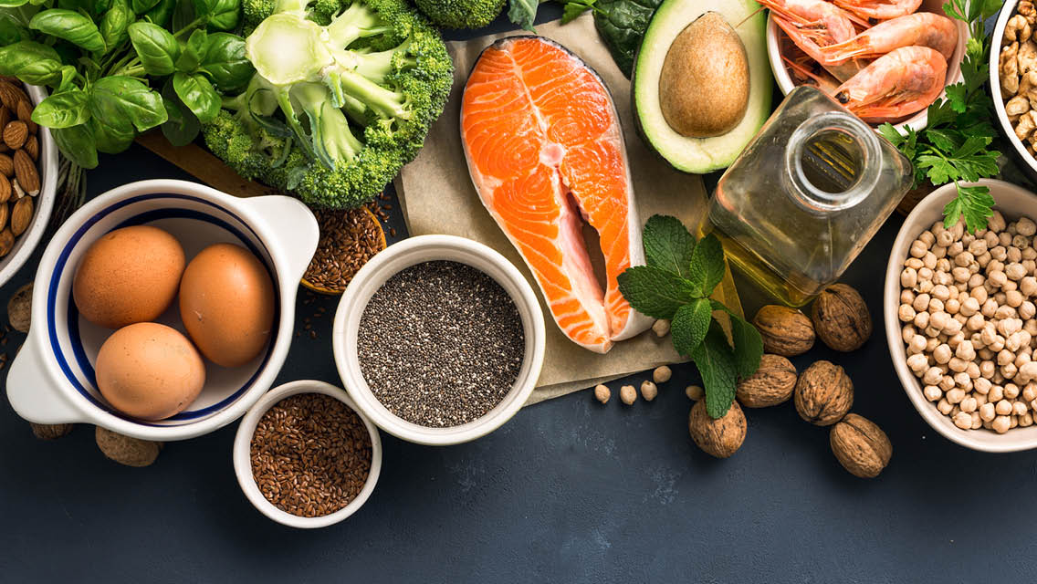 an array of foods that help support a balanced nervous system