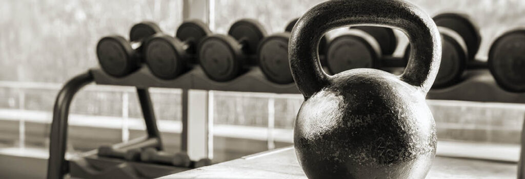 kettlebell and hand weights.