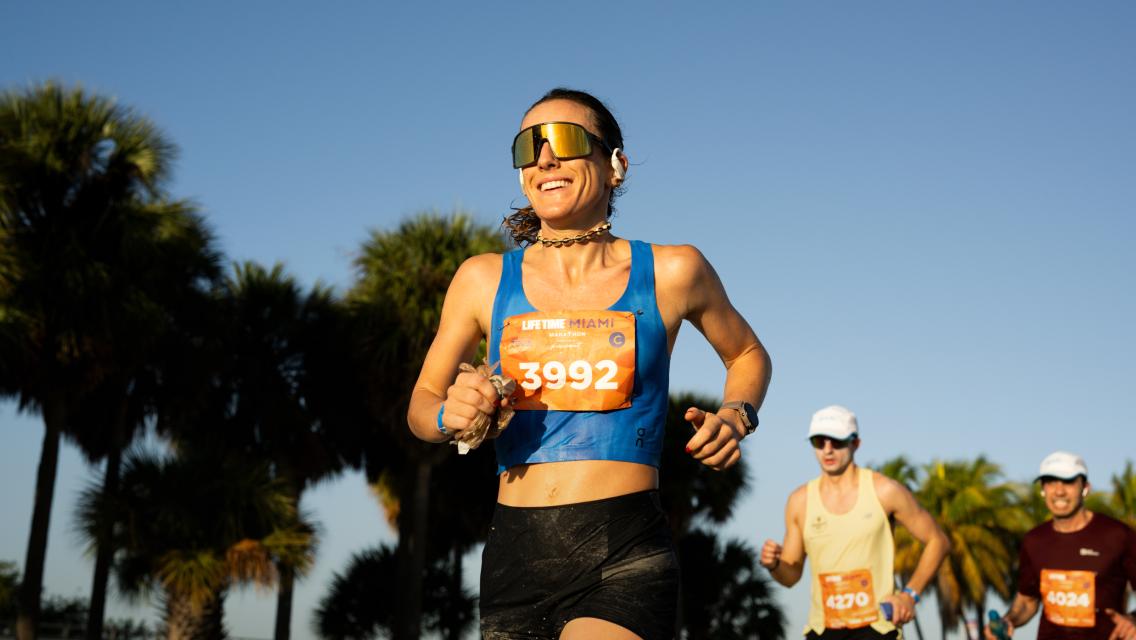 Woman running a marathon.