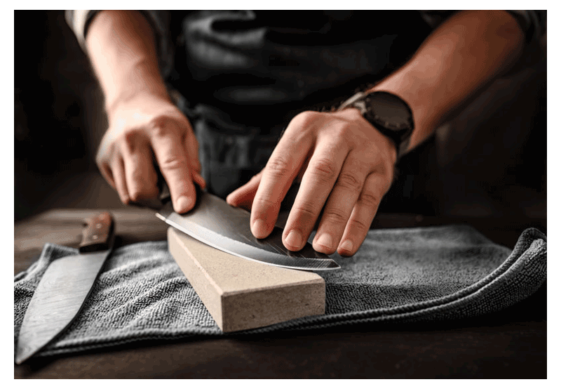 a man hones a knife