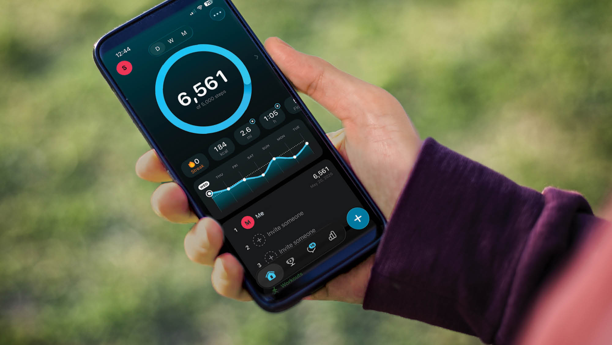 a fitness app with number of steps recoreded