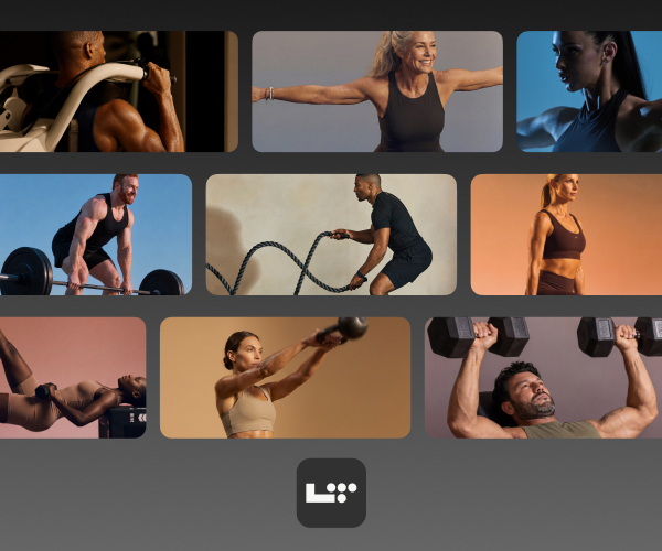 A compilation of tile images from various digital programs in the Life Time app.