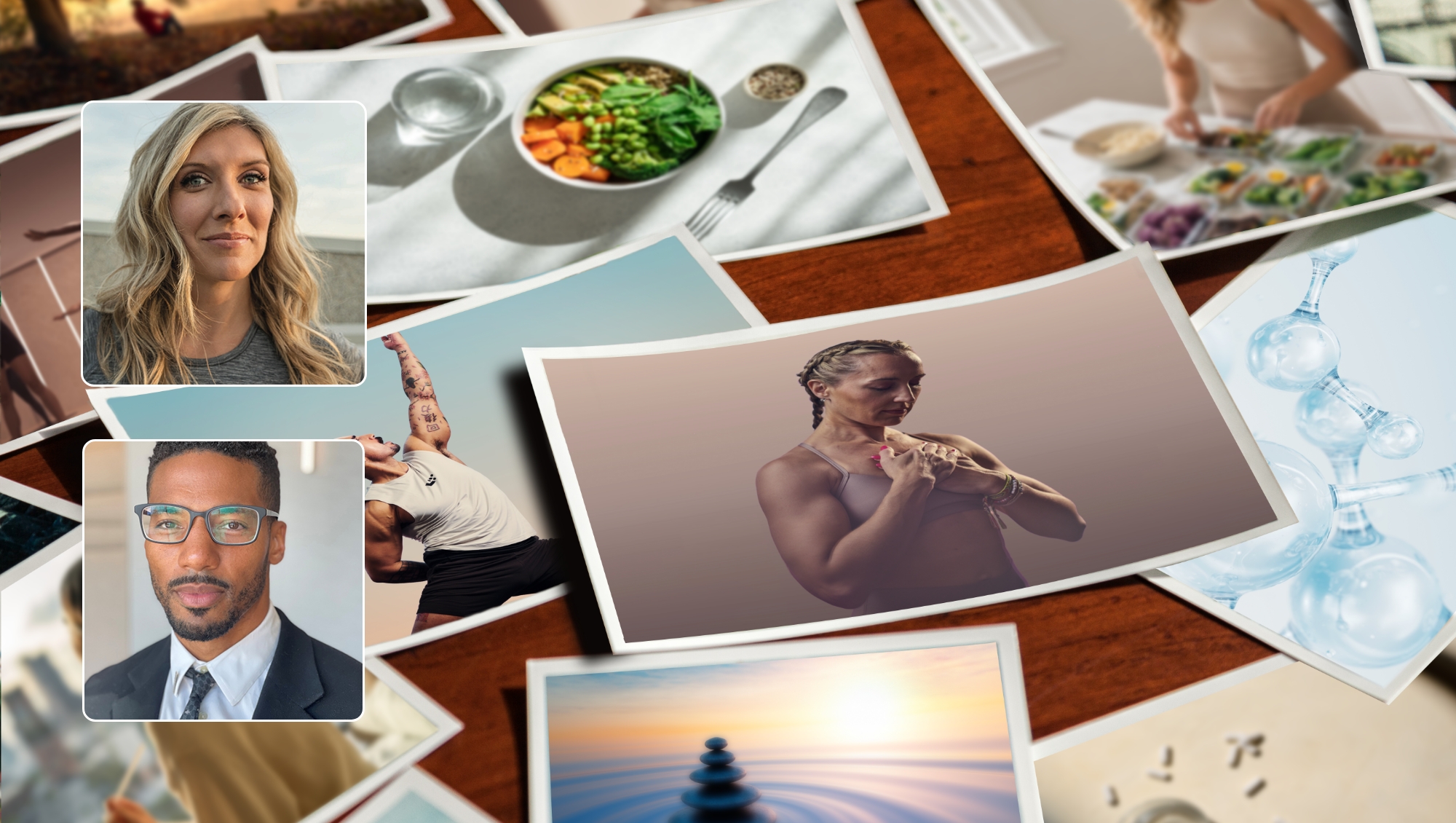 Images on a table.