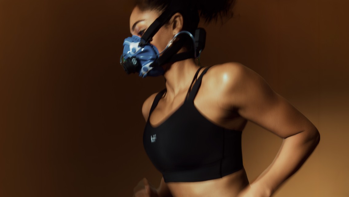 Woman wearing metabolic assessment mask.