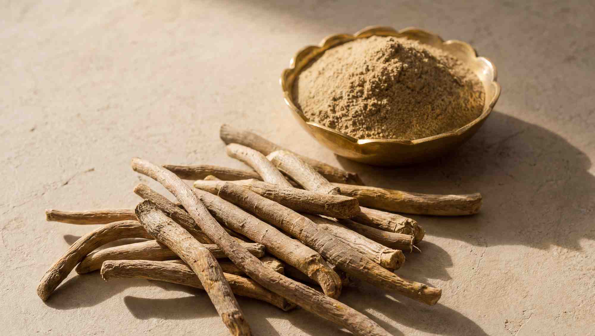 Ashwagandha poweder on a table.