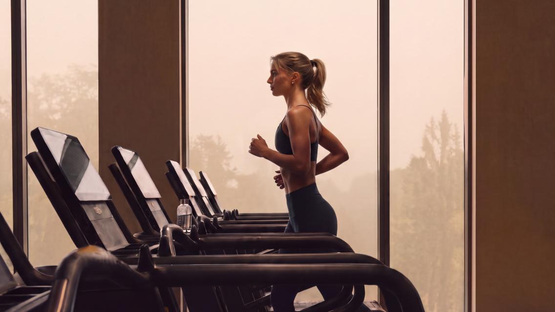 Woman running on treadmill.