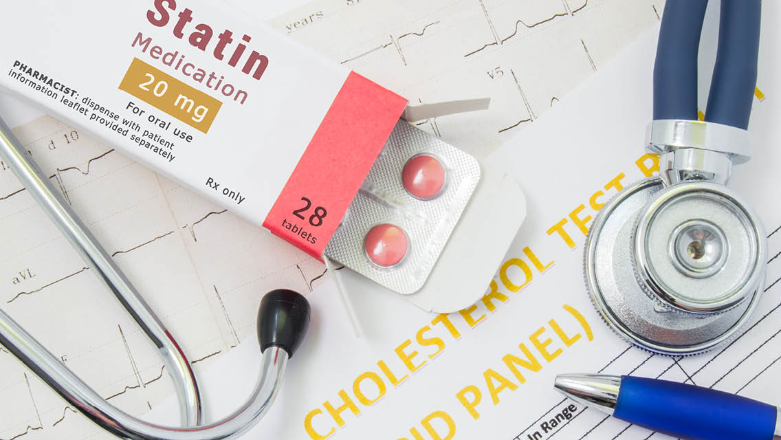 A package of statins with medical tools