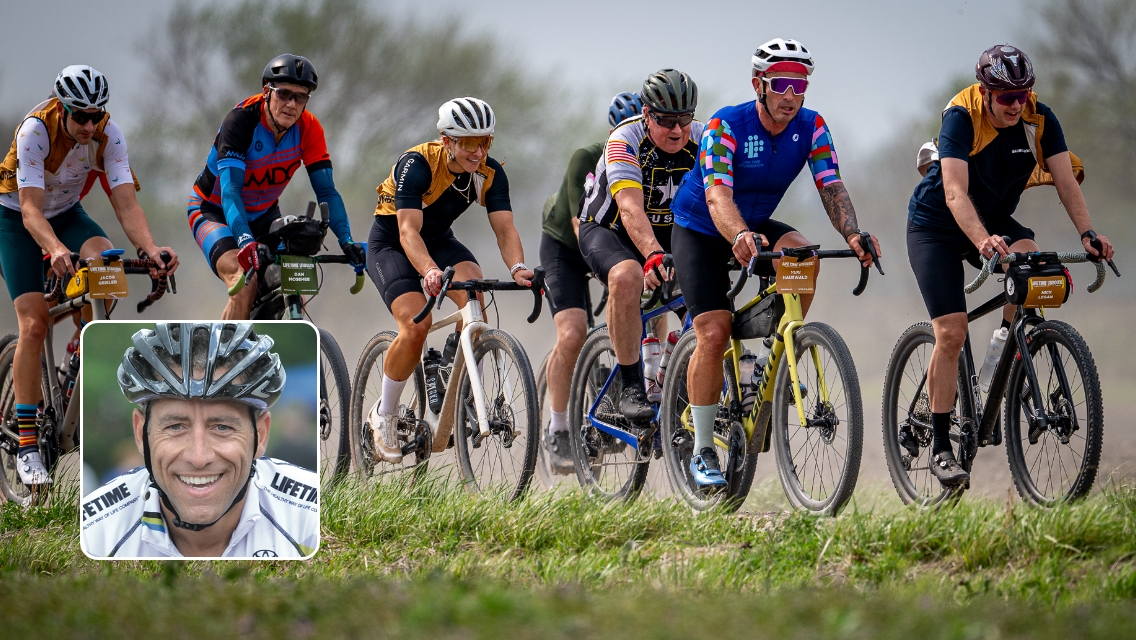 Bikers biking together.