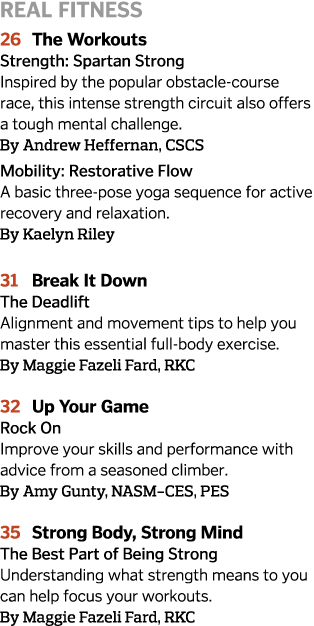 Real Fitness 26  The Workouts Strength: Spartan Strong Inspired by the popular obstacle-course race, this intense str...