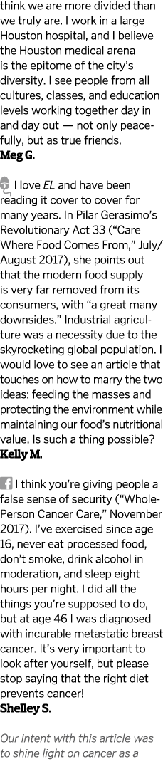 think we are more divided than we truly are. I work in a large Houston hospital, and I believe the Houston medical ar...