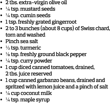 •  2 tbs. extra-virgin olive oil •  1/4 tsp. mustard seeds •  1/4 tsp. cumin seeds •  1 tsp. freshly grated ginge...