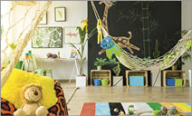 Jungle kids room with hammock and blackboard
