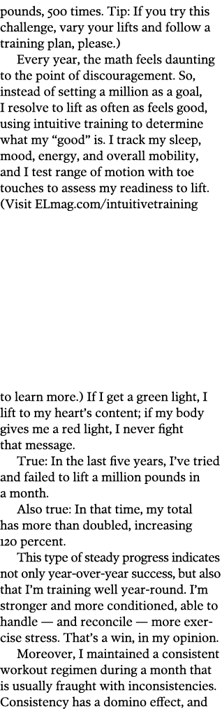pounds  500 times  Tip  If you try this challenge  vary your lifts and follow a training plan  please   Every year  t   