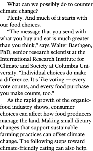 What can we possibly do to counter climate change  Plenty  And much of it starts with our food choices   The message    