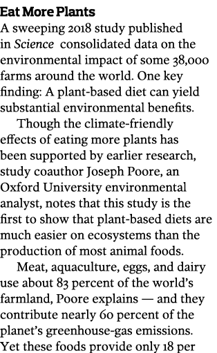 Eat More Plants A sweeping 2018 study published in Science consolidated data on the environmental impact of some 38 0   