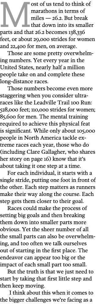 Most of us tend to think of marathons in terms of miles — 26 2  But break that down into its smaller parts and that 2   