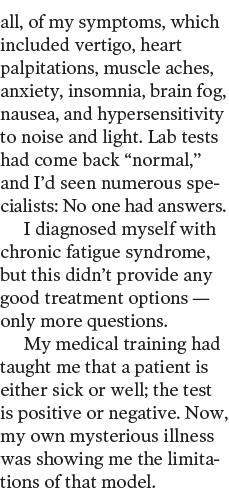 all, of my symptoms, which included vertigo, heart palpitations, muscle aches, anxiety, insomnia, brain fog, nausea,    
