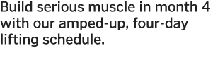 Build serious muscle in month 4 with our amped-up, four-day lifting schedule  