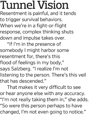 Tunnel Vision Resentment is painful, and it tends to trigger survival behaviors  When we re in a fight-or-flight resp   