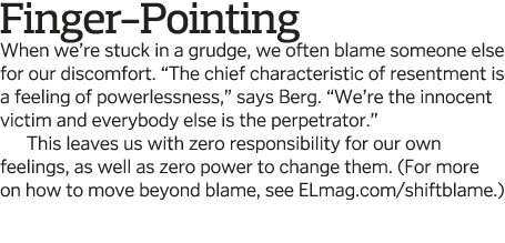Finger-Pointing When we re stuck in a grudge, we often blame someone else for our discomfort   The chief characterist   